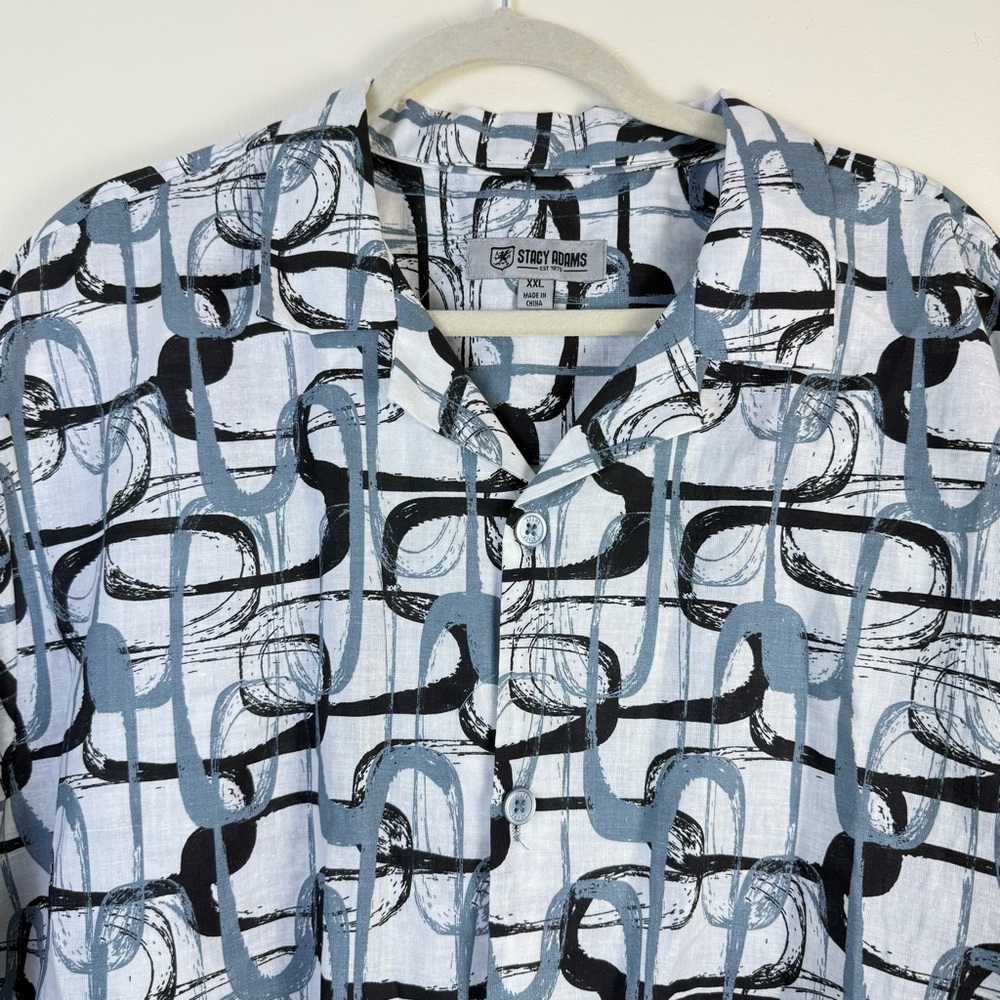 Stacy Adams Mens Button-down Shirt sz XXL Linen Bold Geo Pattern Collared NEW - Picture 3 of 14